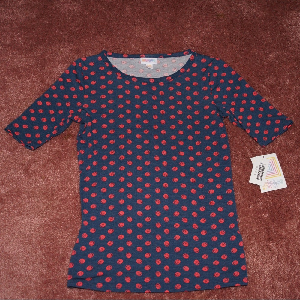 LuLaRoe Gigi, navy blue with red swirls NWT